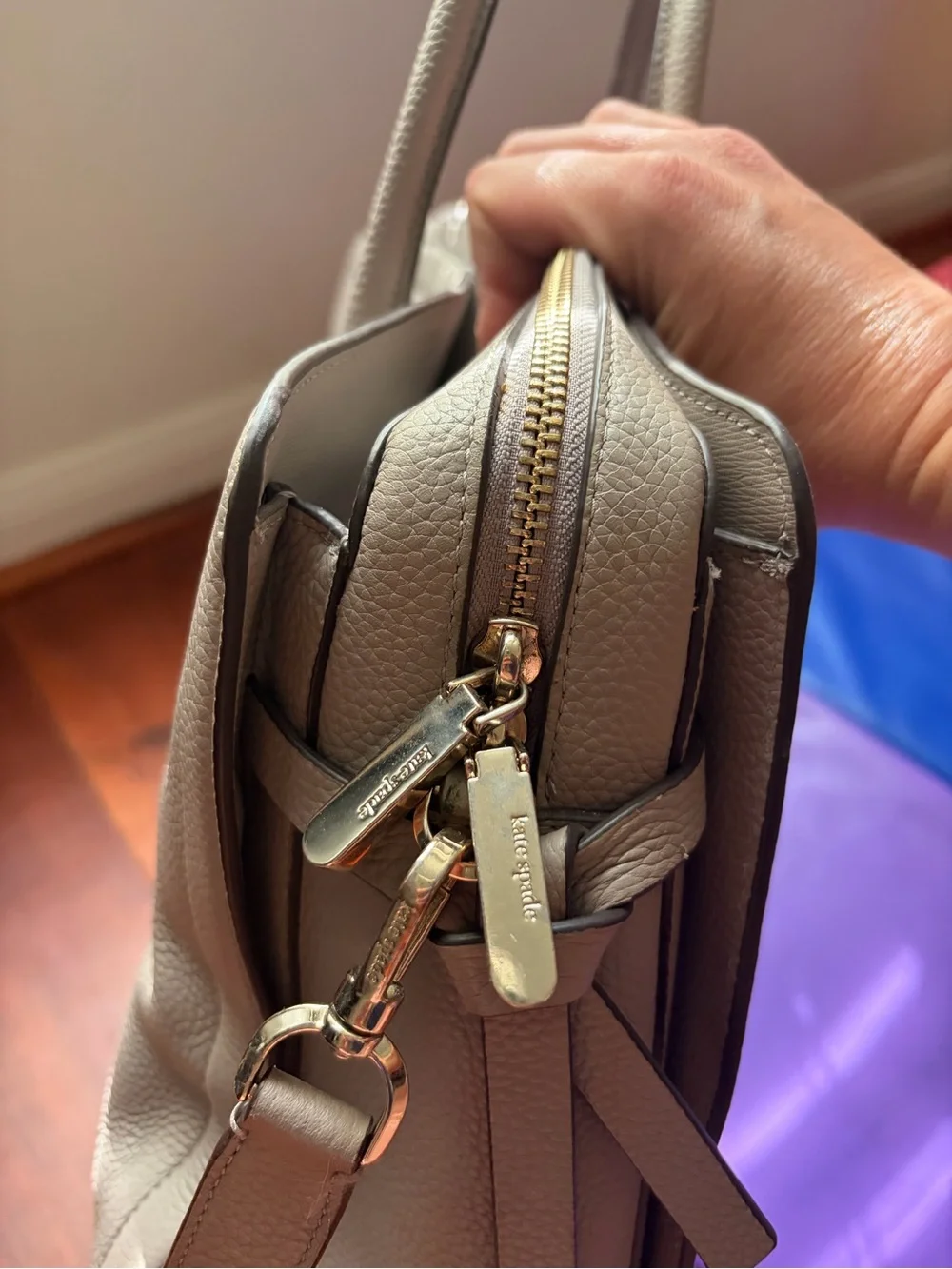 kate spade Warm Taupe Pebbled Leather Laptop Bag